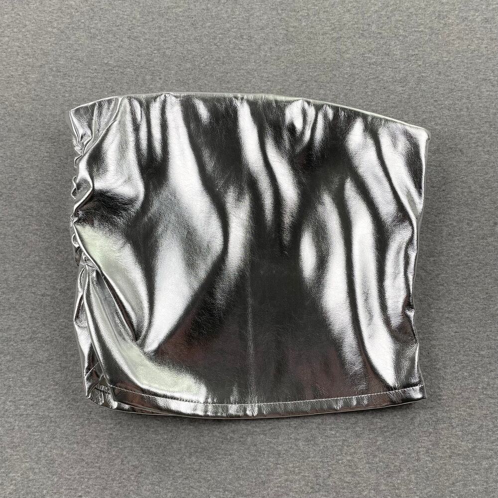 Noisy May Macy Faux Leather Metallic Tube Top Size S Silver Y2K Going Out Rave
